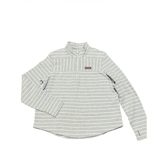 Vineyard Vines Martha's Light Blue Striped Half Zip Pullover Thumbholes Sz L - Picture 2 of 6